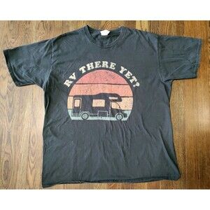RV There Yet T Shirt Men's XL Graphic Camping Trip Vacation 100% Cotton Black